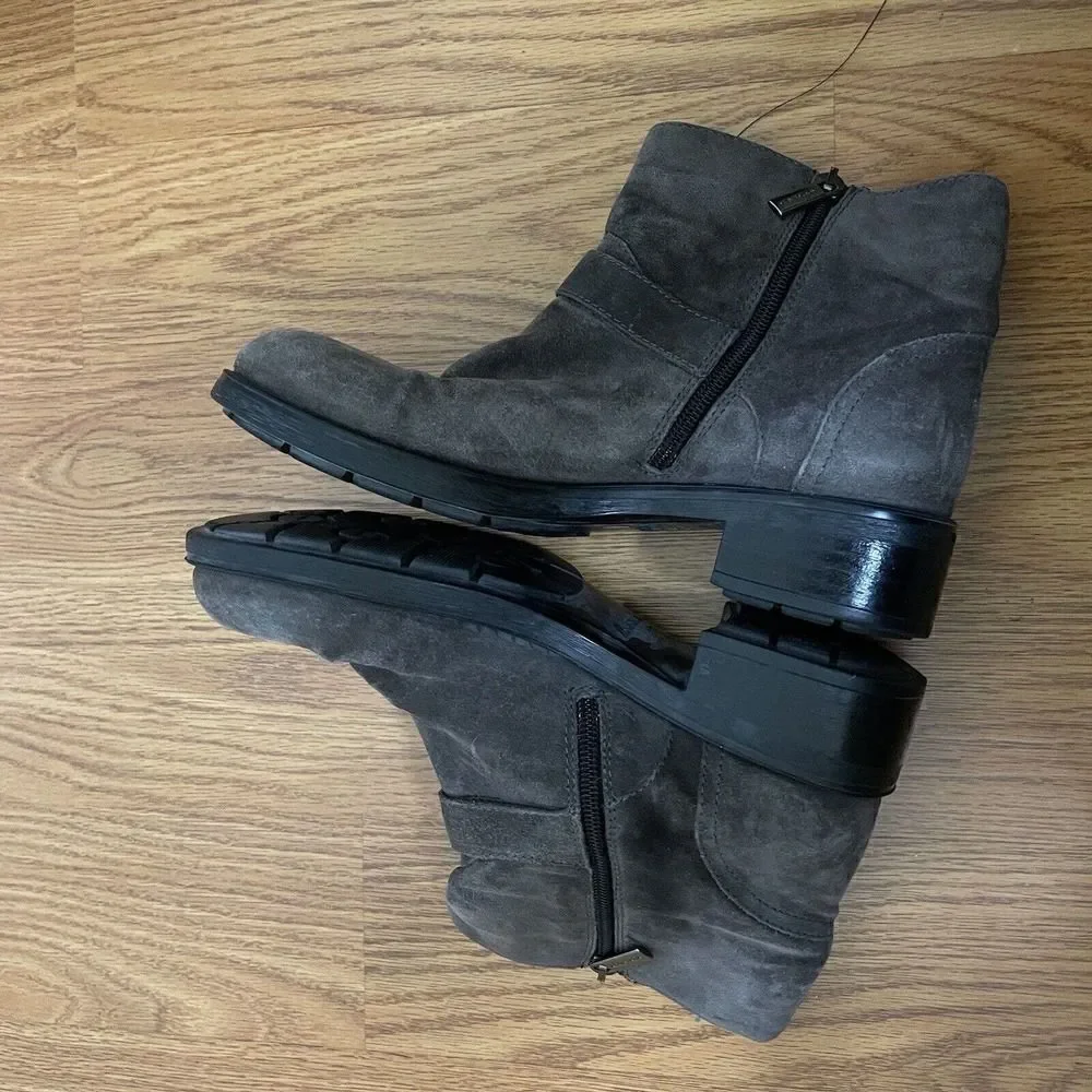 Aquatalia Gray Suede Leather Buckle Moto Boots Women's Size 7.5
